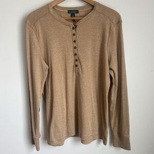 XL Lauren Jeans Co. Lauren Ralph Henley Long Sleeve T-Shirt Elbow Patches